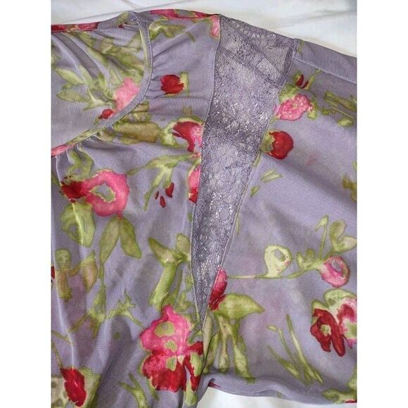 5/$25 Sz Med Express Sheer & Lace Mesh Top Floral Puff Sleeves Pinks Purple - Picture 4 of 11